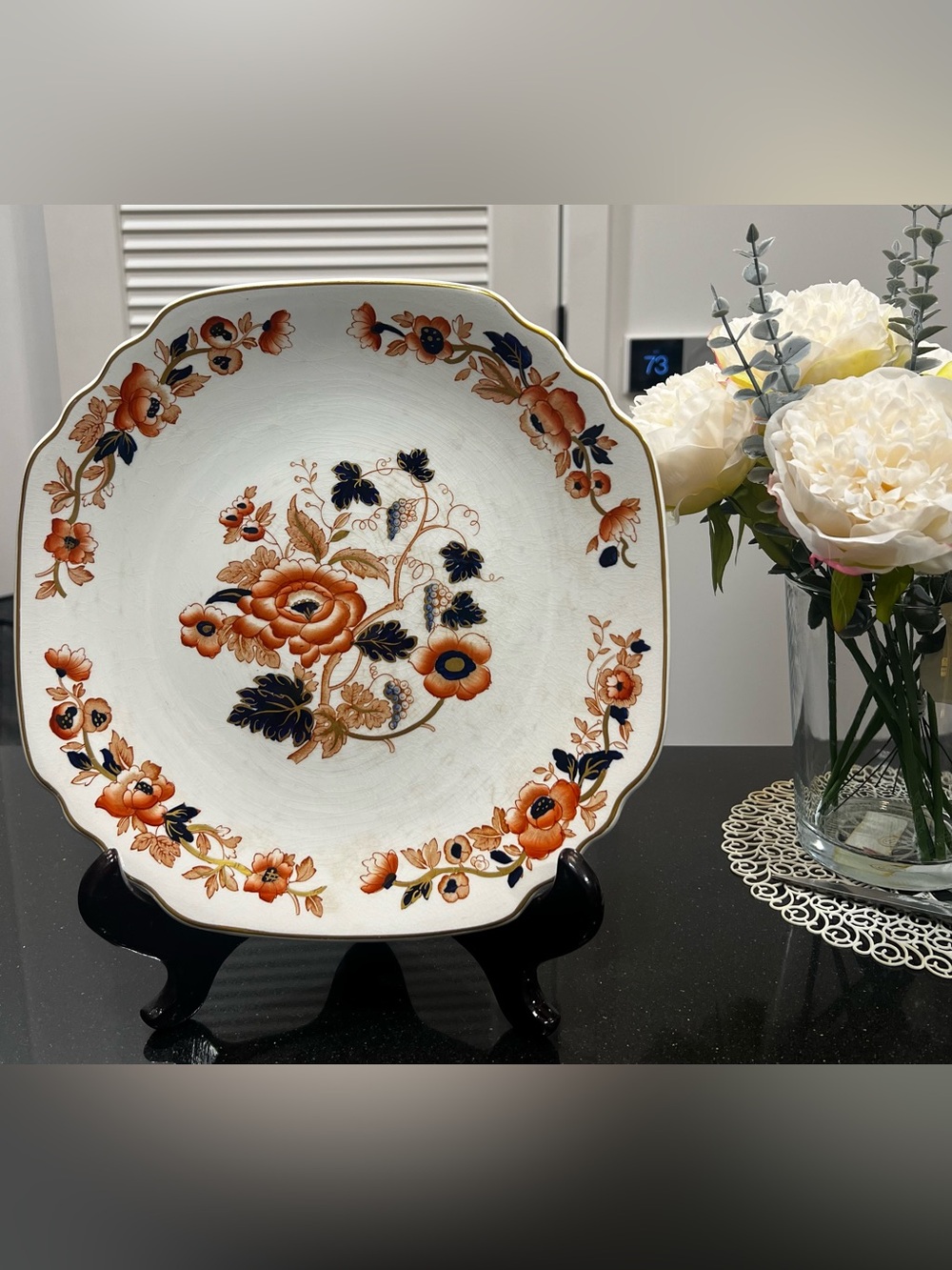 Enoch Wedgwood “Old Derby” Floral Porcelain Square Cake Platter